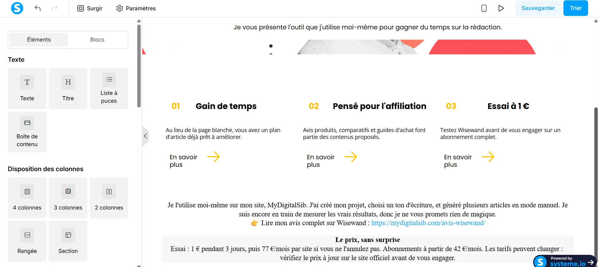 Page de vente terminée, construite sur systeme.io